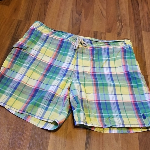 Polo Ralph Lauren Other - Polo by Ralph Lauren Men's Swimsuit Board Shorts Yellow Green Madras Plaid Sz 40